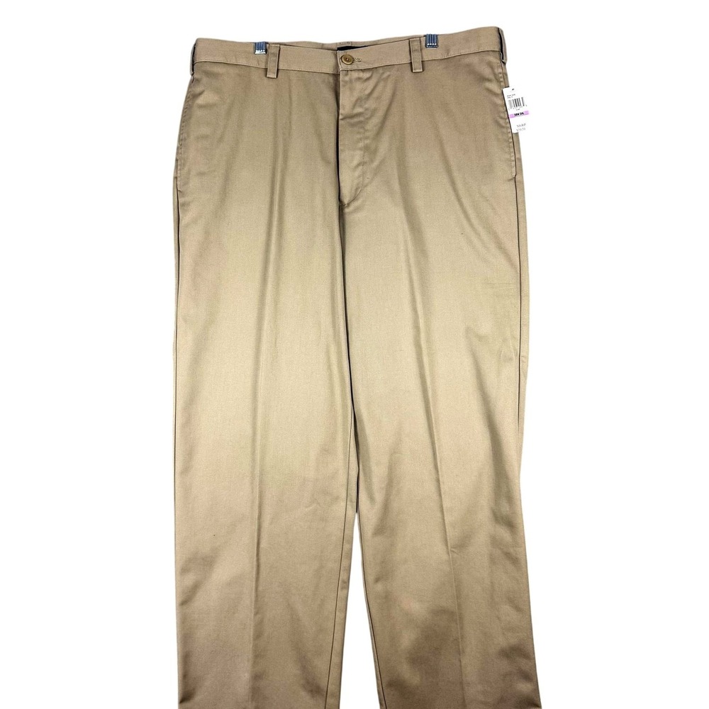 IZOD‎ American Chino Pants Mens 38x34 Khaki Wrinkle Free Classic Flat Front New